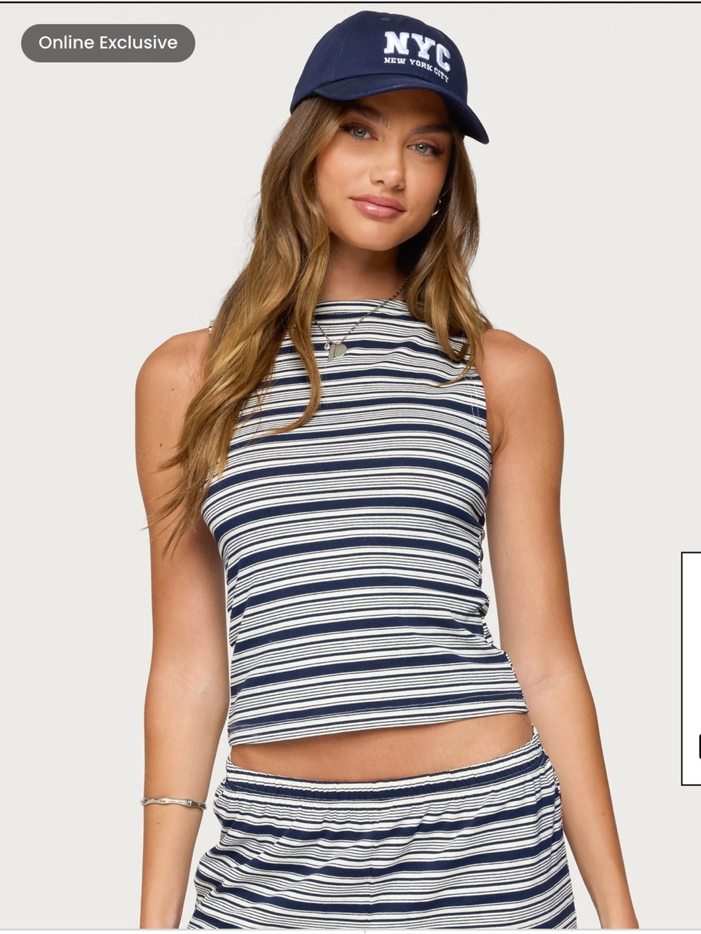 Edikted Navy & White Striped Sleeveless Crop Top